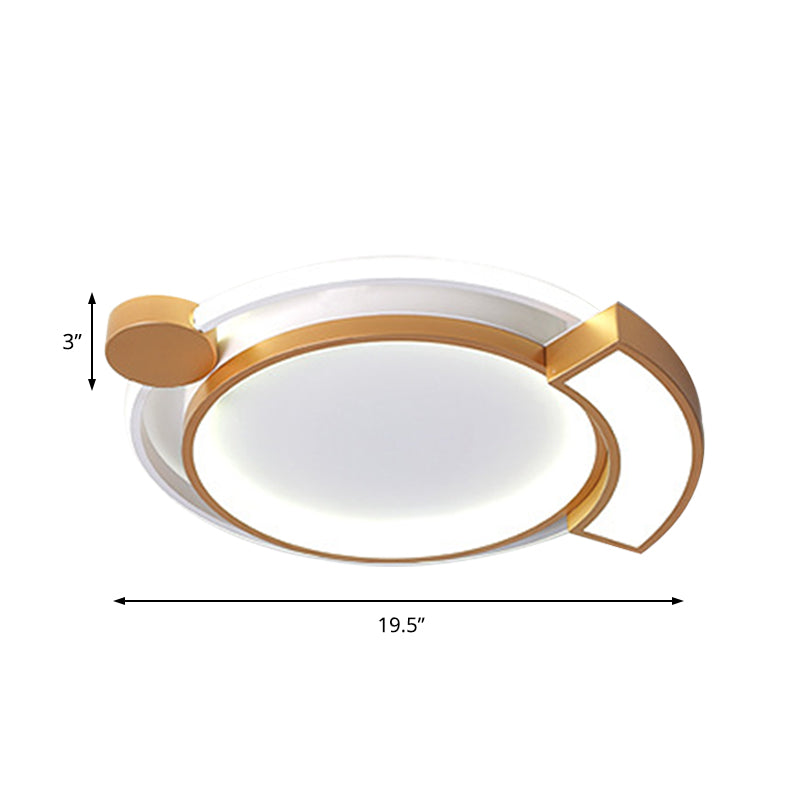 16"/19.5" Modern Orbit Acrylic LED Flush Ceiling Light, Black/Gold Finish, White Light