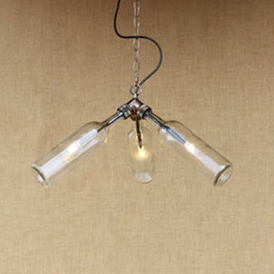 Industrial-Style Glass Pendant Lamp - 3 Bulb Hanging Lighting, Blue/Clear Wine Bottle Design for Restaurant Chandelier