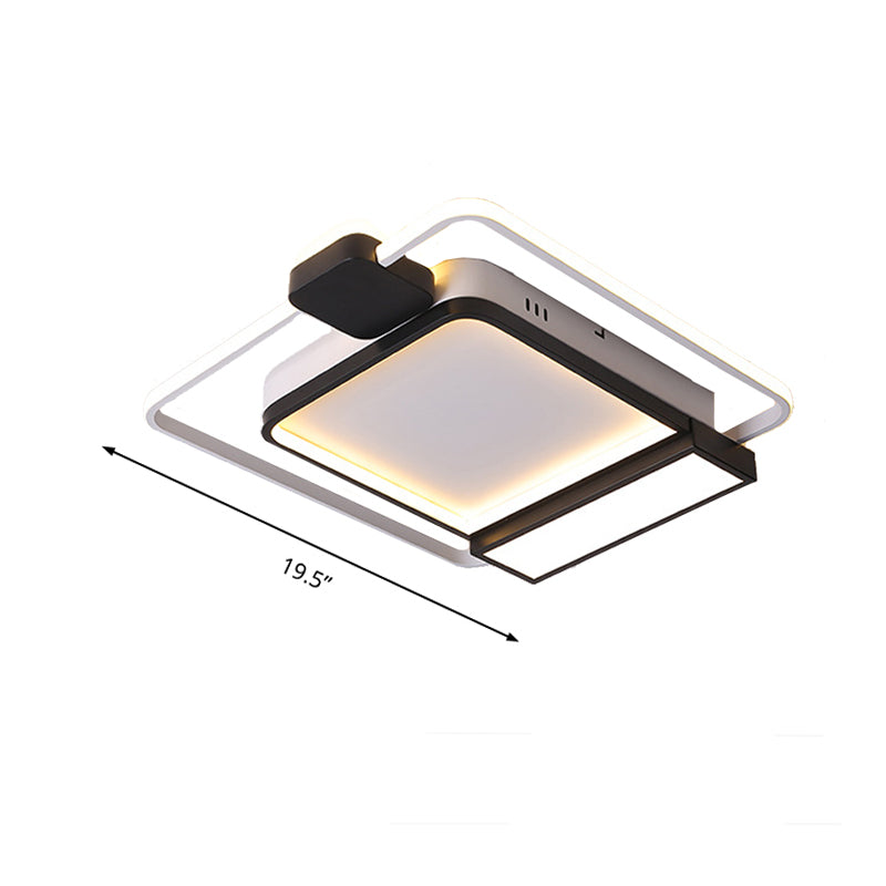 Contemporary Gold/Black Acrylic Ceiling Light with LED Flush Mount for Bedroom, 16-19.5" Width - White Light