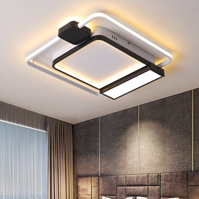 Contemporary Gold/Black Acrylic Ceiling Light with LED Flush Mount for Bedroom, 16-19.5" Width - White Light