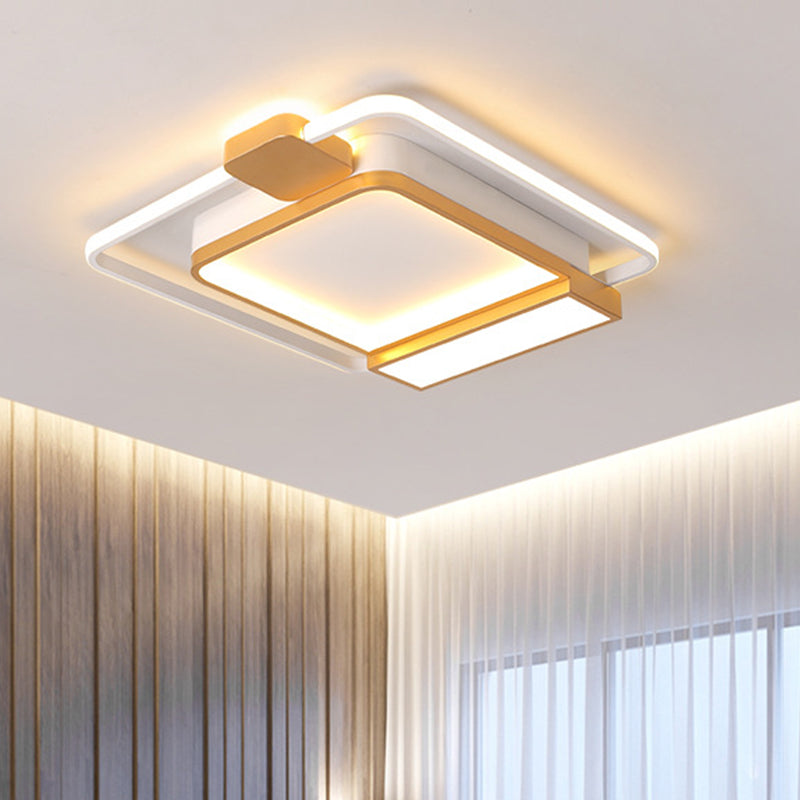 Contemporary Gold/Black Acrylic Ceiling Light with LED Flush Mount for Bedroom, 16-19.5" Width - White Light