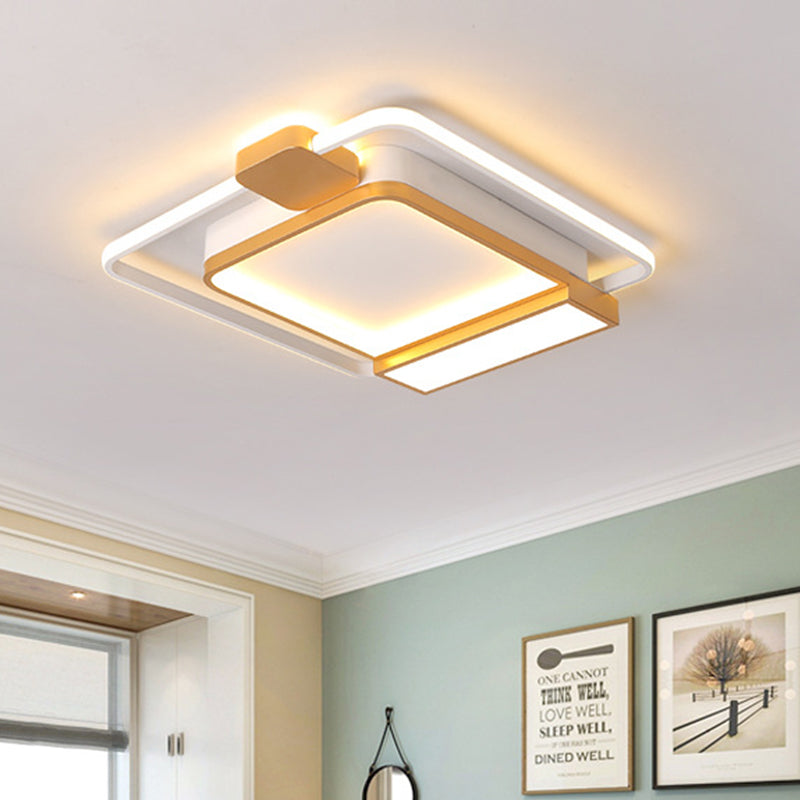Contemporary Gold/Black Acrylic Ceiling Light with LED Flush Mount for Bedroom, 16-19.5" Width - White Light