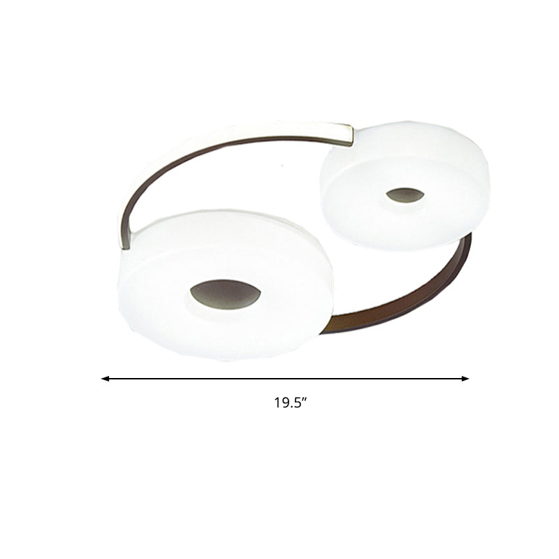 Minimalist Donut Flush Mount Ceiling Light - 16"/19.5" Dia Coffee LED Fixture with Acrylic Lampshade - White Light for Bedroom Ceiling