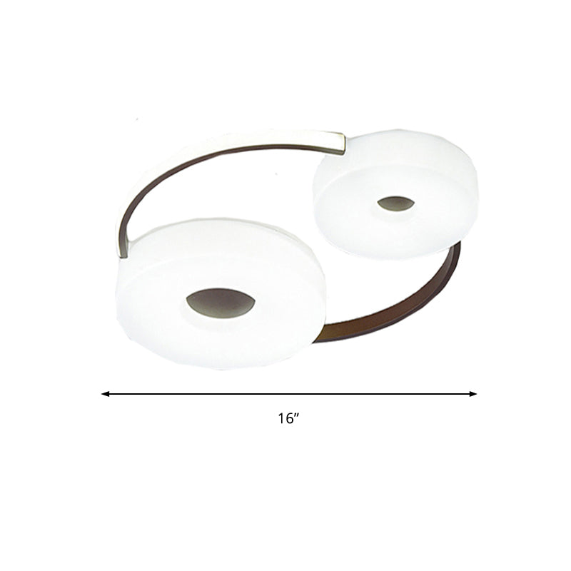 Minimalist Donut Flush Mount Ceiling Light - 16"/19.5" Dia Coffee LED Fixture with Acrylic Lampshade - White Light for Bedroom Ceiling