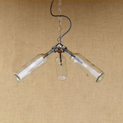 Industrial Stylish Blue/Clear Wine Bottle Pendant Lamp - 3 Bulbs Glass Hanging Lighting For