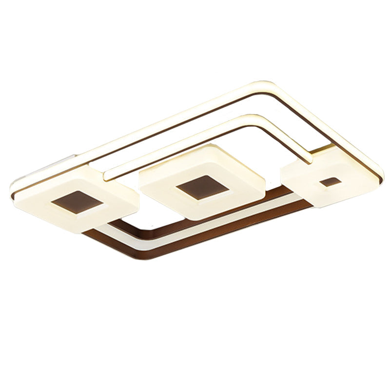 16"/19.5"/35.5" Coffee Square/Rectangular LED Flush Mount Lamp - White Light Acrylic Ceiling Light for Living Room