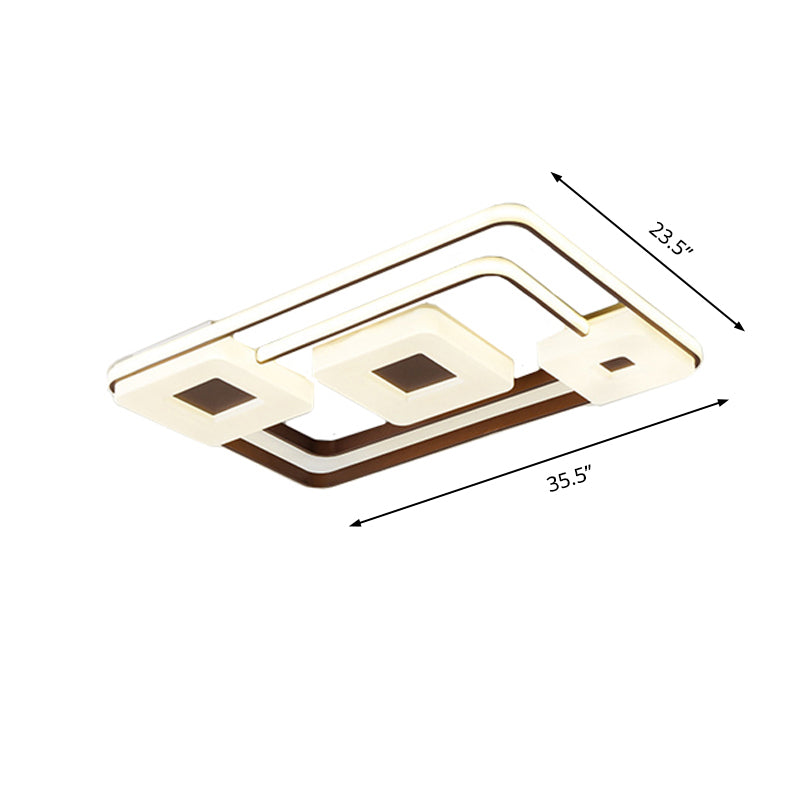 16"/19.5"/35.5" Coffee Square/Rectangular LED Flush Mount Lamp - White Light Acrylic Ceiling Light for Living Room