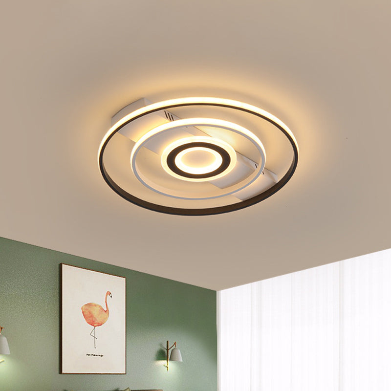 Modern LED Flush Mount Ceiling Light Fixture for Black and White Living Room - Aluminum Frame, Round/Square/Rectangular Shape, White Light