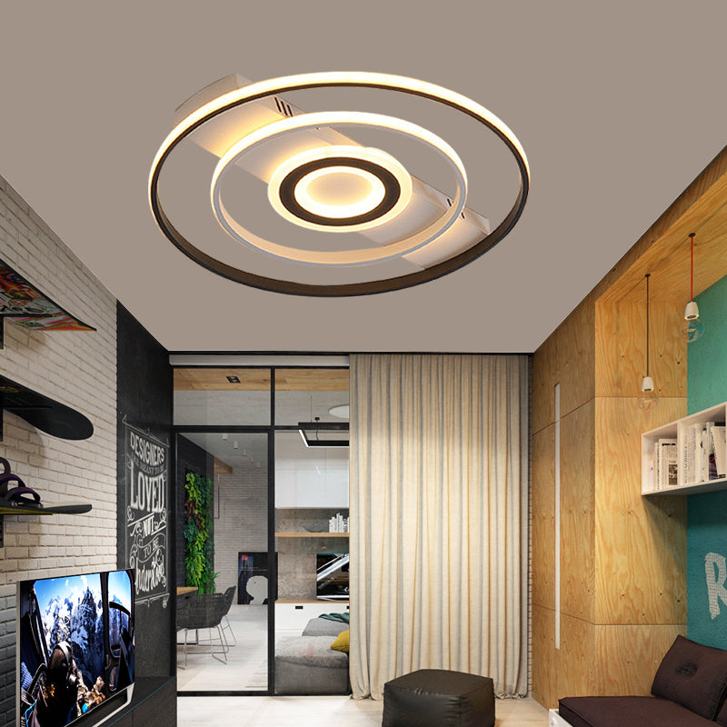 Modern LED Flush Mount Ceiling Light Fixture for Black and White Living Room - Aluminum Frame, Round/Square/Rectangular Shape, White Light