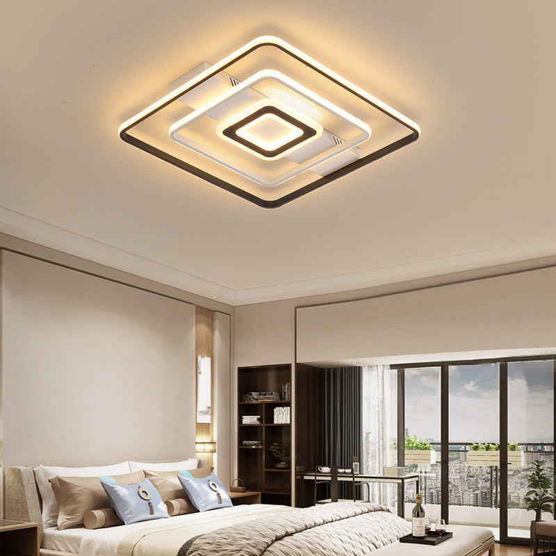Modern LED Flush Mount Ceiling Light Fixture for Black and White Living Room - Aluminum Frame, Round/Square/Rectangular Shape, White Light