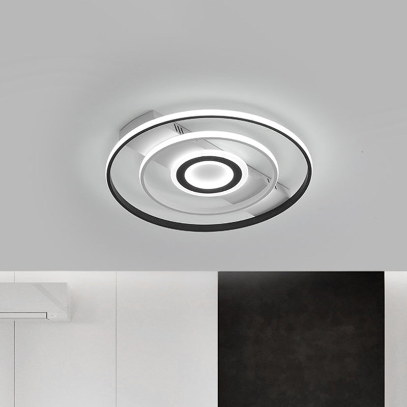 Modern LED Flush Mount Ceiling Light Fixture for Black and White Living Room - Aluminum Frame, Round/Square/Rectangular Shape, White Light