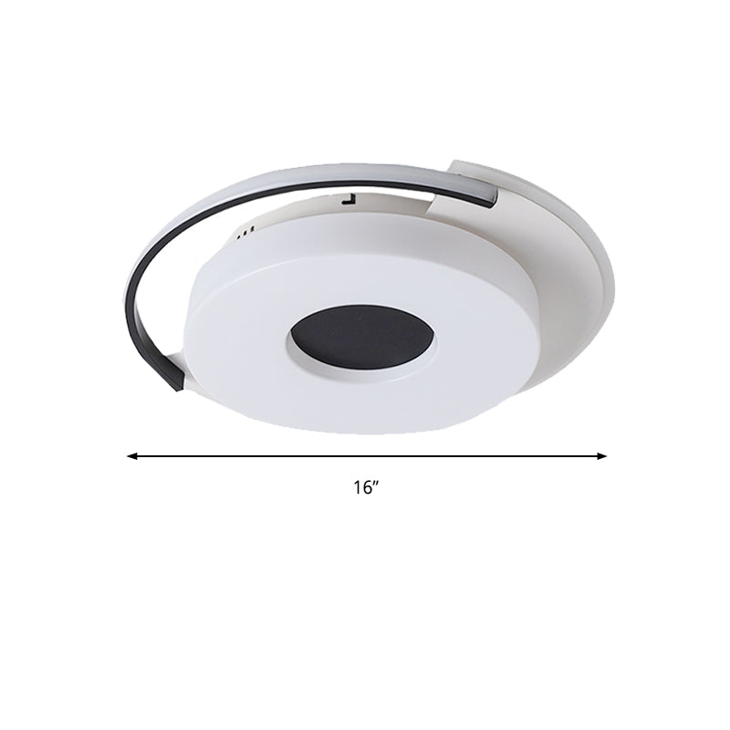 Simple Round/Square Flush Ceiling Light: 16"/19.5" Wide Acrylic Shaded Black and White Fixture - White Light