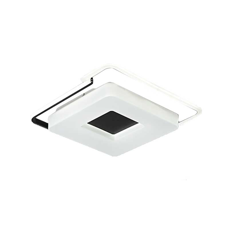 Simple Round/Square Flush Ceiling Light: 16"/19.5" Wide Acrylic Shaded Black and White Fixture - White Light