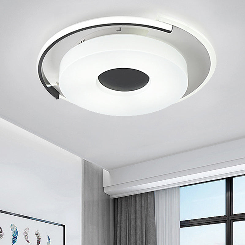 Simple Round/Square Flush Ceiling Light: 16"/19.5" Wide Acrylic Shaded Black and White Fixture - White Light