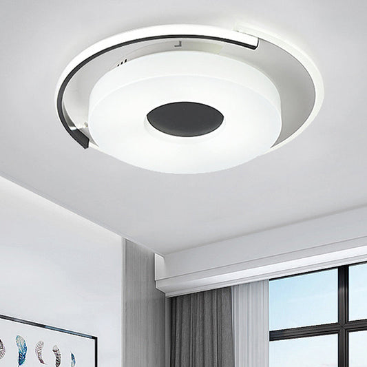 Simple Round/Square Flush Ceiling Light: 16"/19.5" Wide Acrylic Shaded Black and White Fixture - White Light