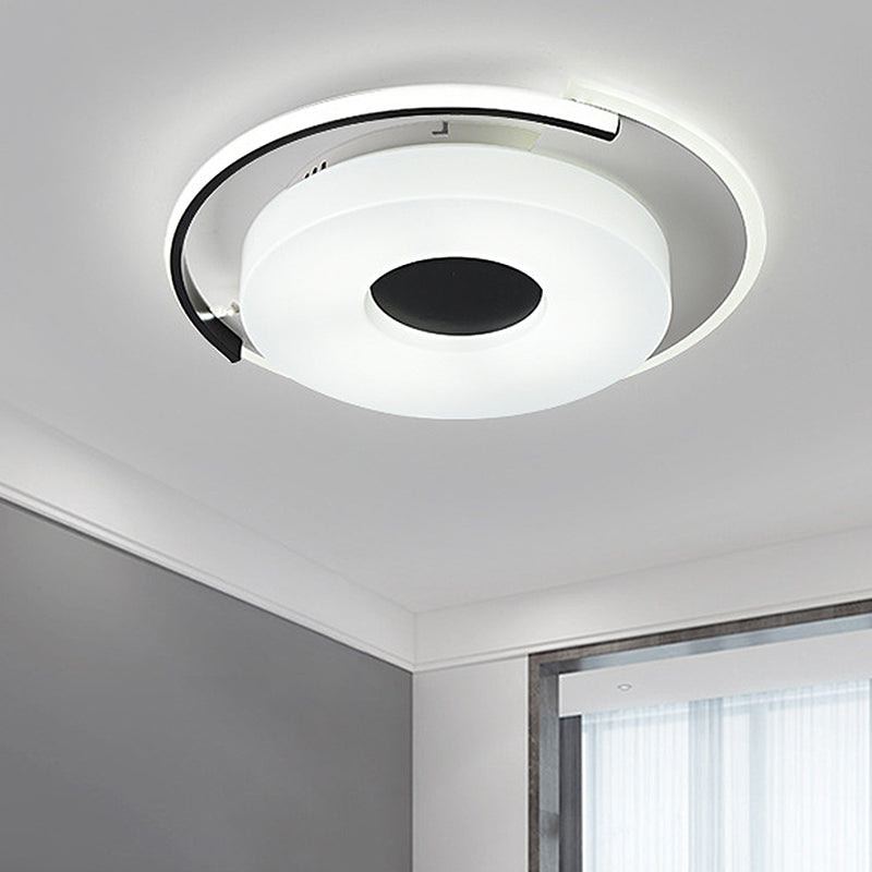 Simple Round/Square Flush Ceiling Light: 16"/19.5" Wide Acrylic Shaded Black and White Fixture - White Light