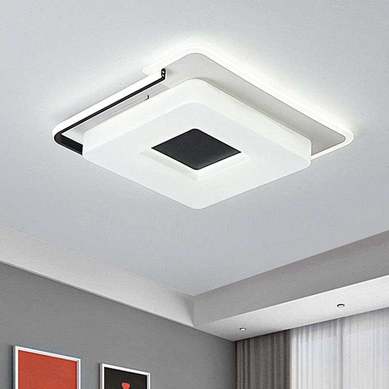 Simple Round/Square Flush Ceiling Light: 16"/19.5" Wide Acrylic Shaded Black and White Fixture - White Light