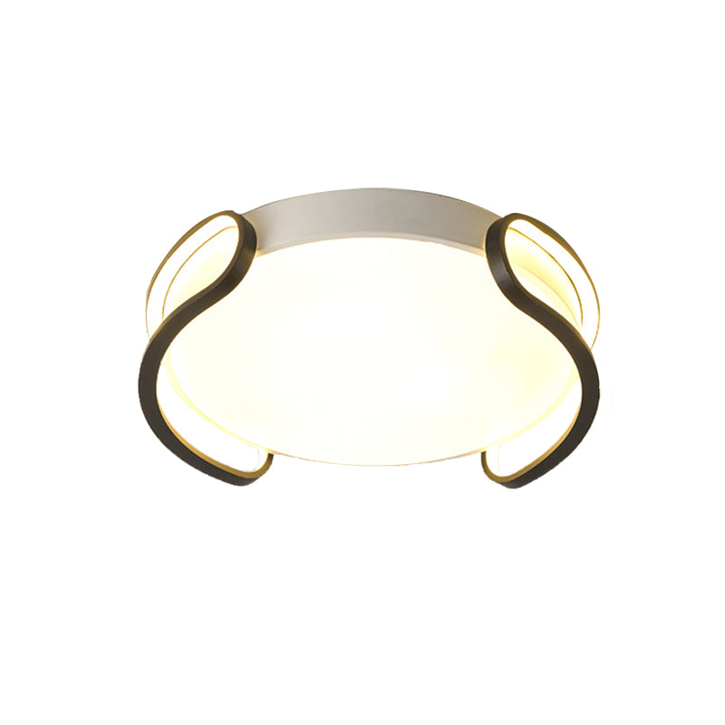 Modern Black and White Round Flush Mount LED Ceiling Light - Acrylic Shade, White Light for Bedroom