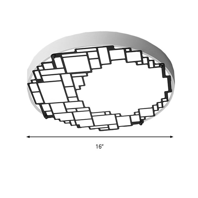 LED Round Flush Mount Ceiling Light 16"/19.5" W Simple Metallic Bedroom Fixture | White Light, Wall Pattern