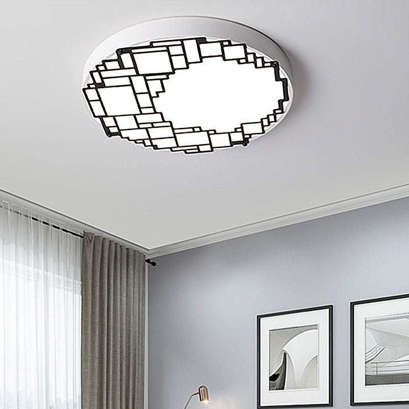 LED Round Flush Mount Ceiling Light 16"/19.5" W Simple Metallic Bedroom Fixture | White Light, Wall Pattern