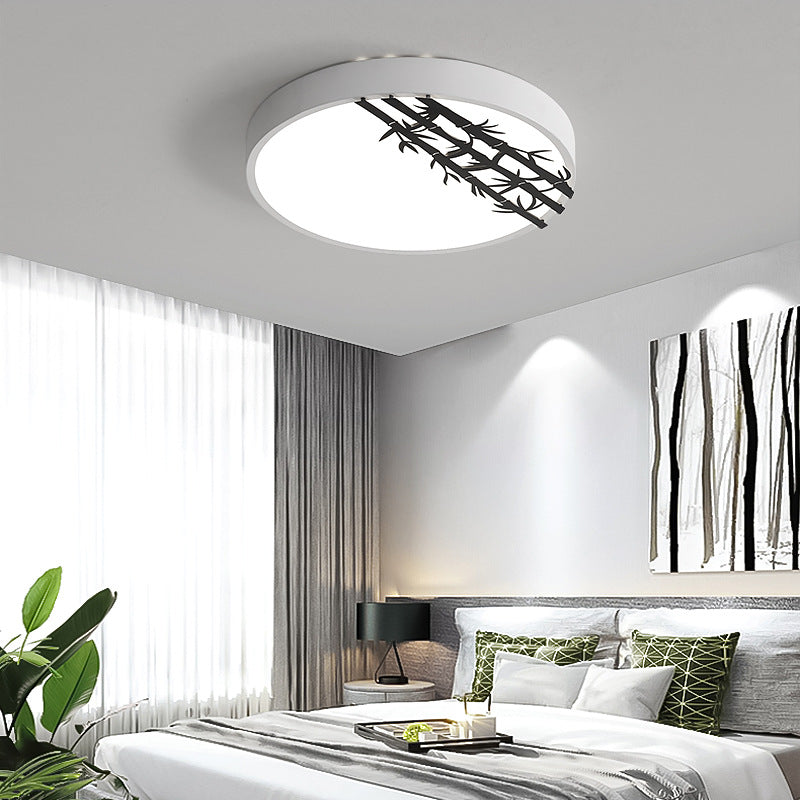 Plafonnier encastré à LED 16"/19,5", design rond en fer moderne avec motif bambou pour chambre à coucher - Lumière blanche