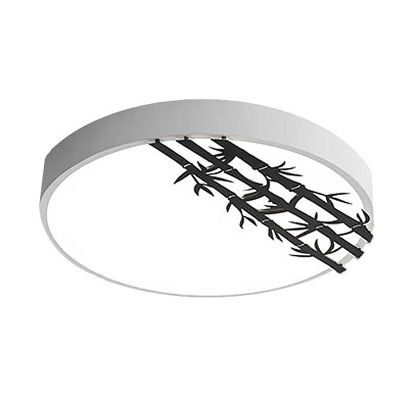 Plafonnier encastré à LED 16"/19,5", design rond en fer moderne avec motif bambou pour chambre à coucher - Lumière blanche
