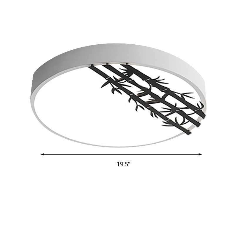 Plafonnier encastré à LED 16"/19,5", design rond en fer moderne avec motif bambou pour chambre à coucher - Lumière blanche