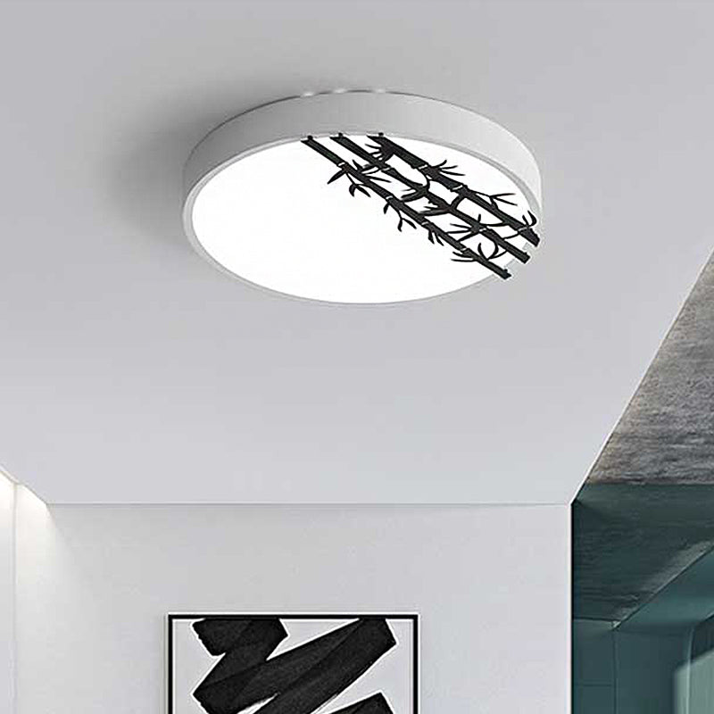 Plafonnier encastré à LED 16"/19,5", design rond en fer moderne avec motif bambou pour chambre à coucher - Lumière blanche