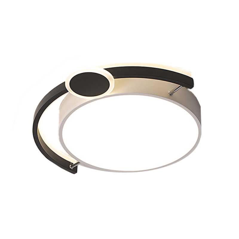 Sleek 16"/19.5" Wide LED Flush Ceiling Light in Metallic Black/Gold for Bedroom, White Light