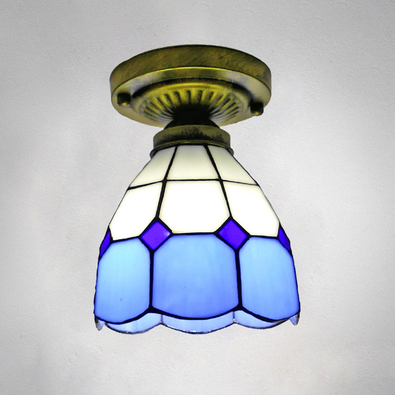 Classic Bell Shade Glass Semi Flush Ceiling Light - 1 Head Flush Mount