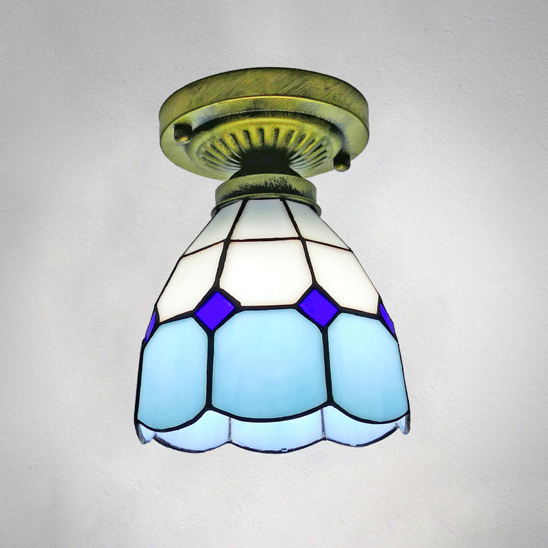 Classic Bell Shade Glass Semi Flush Ceiling Light - 1 Head Flush Mount