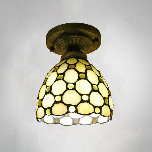 Stained Glass Vintage Dome Ceiling Light Fixture for Corridor - Semi Flush, Includes 1 Bulb