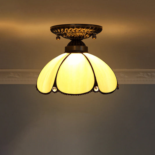 Stained Glass Dome Shade Semi Flush Mount Ceiling Light - Decorative 1-Light