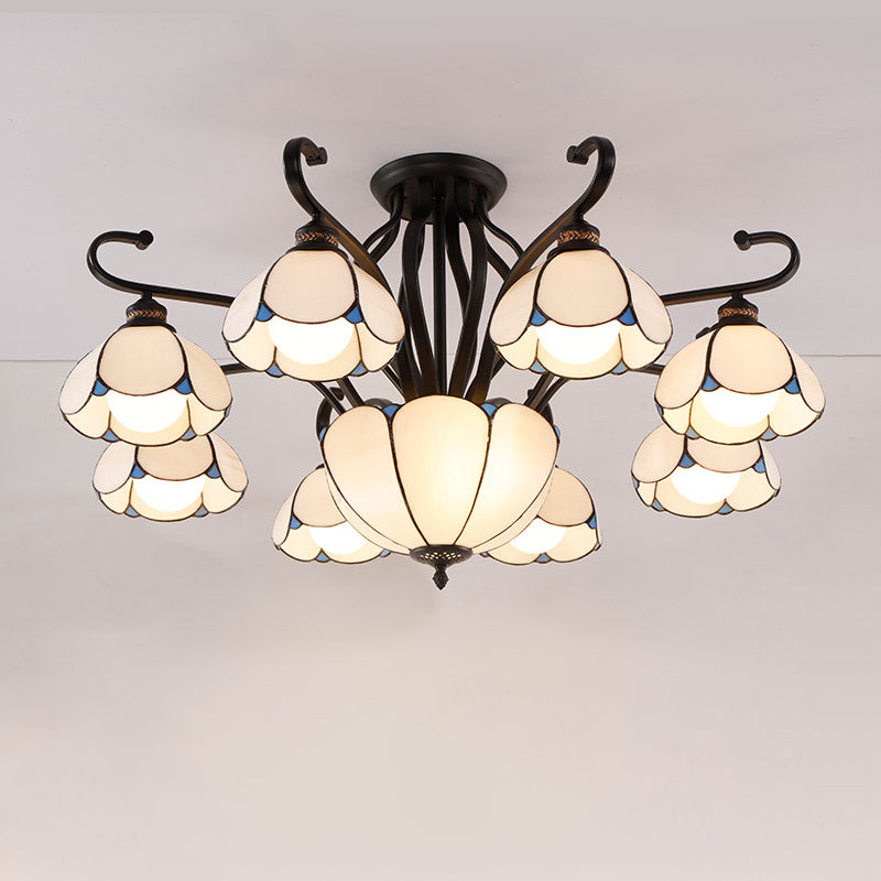 Handcrafted Scalloped Tiffany Glass Ceiling Chandelier For Living Room 9 / White