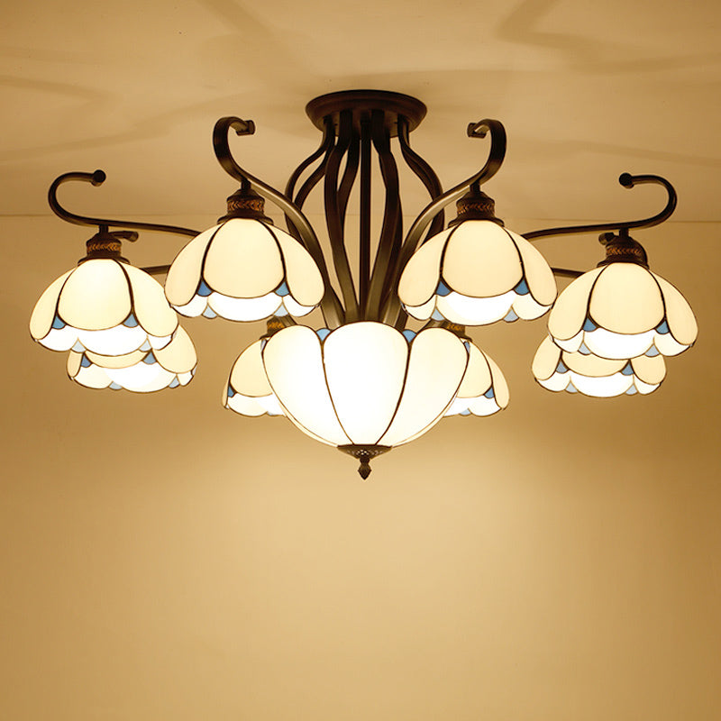 Handcrafted Scalloped Tiffany Glass Ceiling Chandelier For Living Room