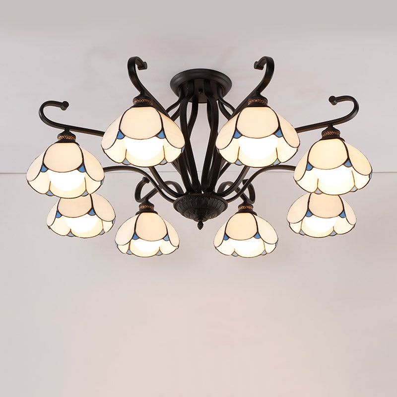 Handcrafted Scalloped Tiffany Glass Ceiling Chandelier For Living Room 8 / White