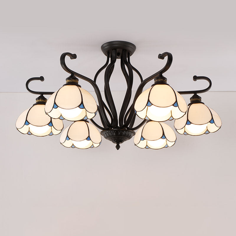 Handcrafted Scalloped Tiffany Glass Ceiling Chandelier For Living Room 6 / White