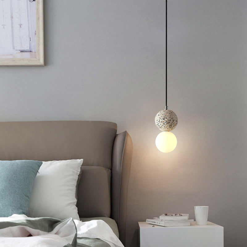 Minimalist Frosted Glass Pendant Light with Terrazzo Accent - Ideal for Dining Room