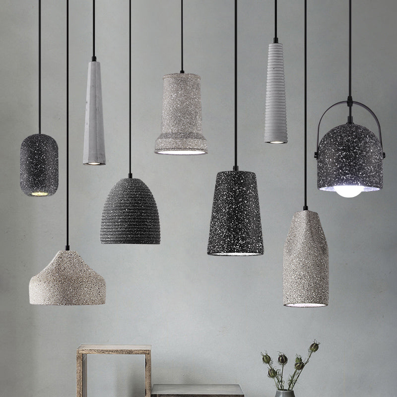 Plafonnier à abat-jour géométrique moderne - Lampe suspendue simple pour salle à manger en finition ciment