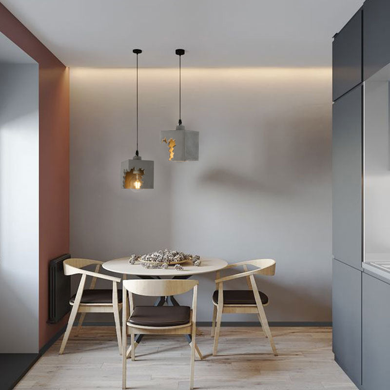 Geometric Cement Pendant Light - Modern Style for Single Dining Room Suspension Fixture