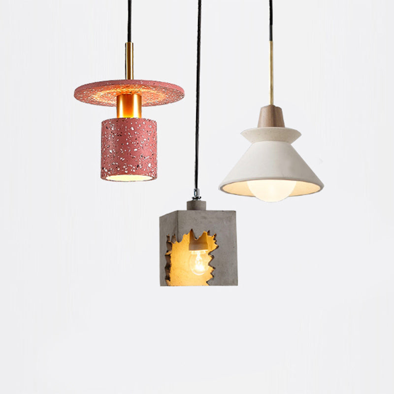 Geometric Cement Pendant Light - Modern Style for Single Dining Room Suspension Fixture