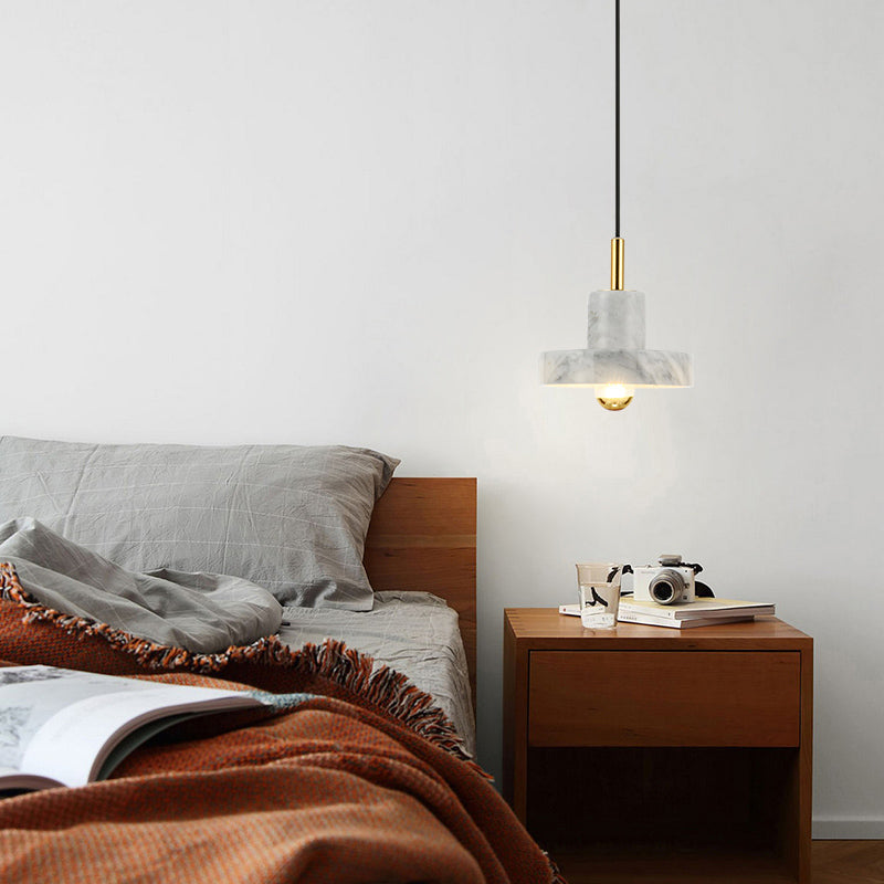 Minimalist Marble Lid Ceiling Light: Single-Bulb Hanging Lamp For Dining Room White