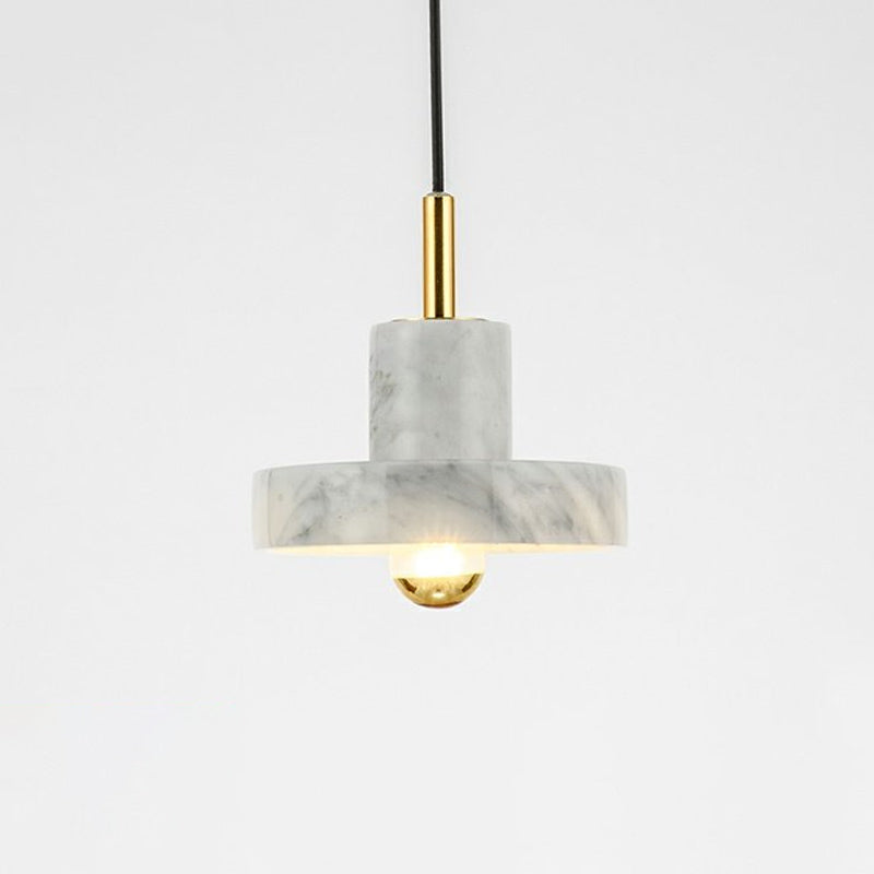 Minimalistic Marble Lid Ceiling Light - Elegant Single-Bulb Hanging Lamp for Dining Room