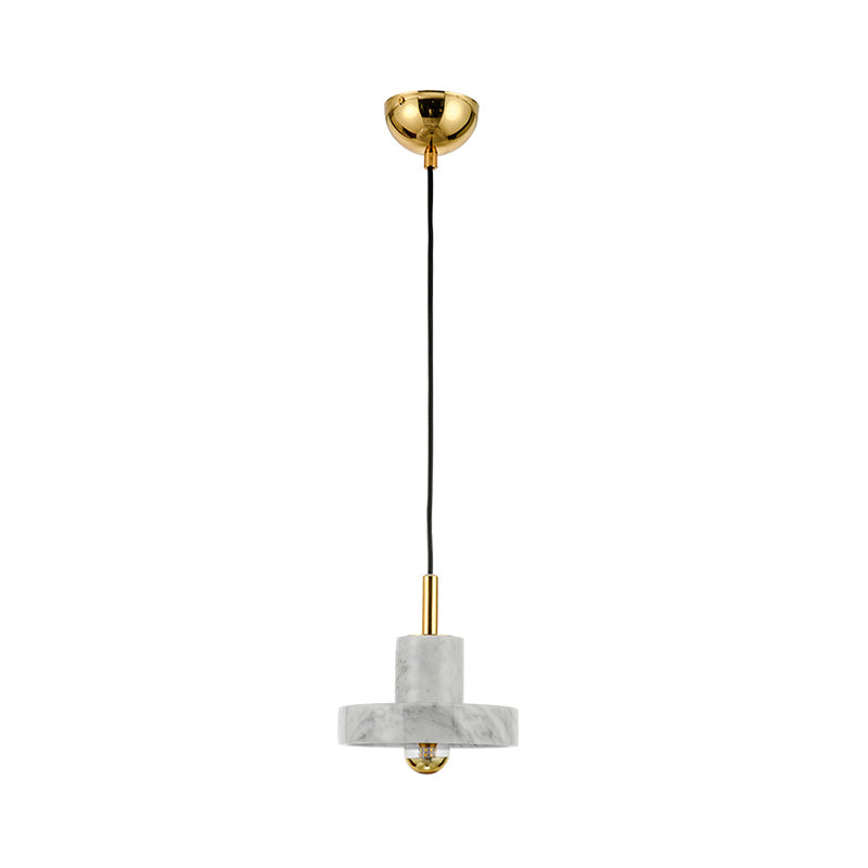 Minimalistic Marble Lid Ceiling Light - Elegant Single-Bulb Hanging Lamp for Dining Room