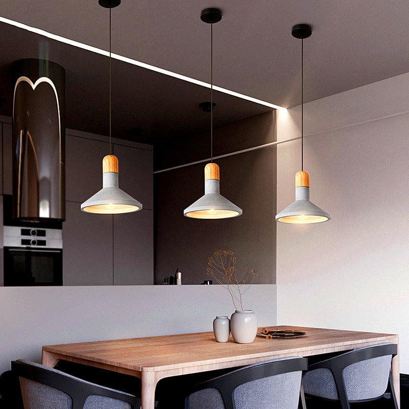 Minimalist Funnel Pendant Light in Grey - Cement Finish - Perfect for Dining Room - Includes 1 Bulb
