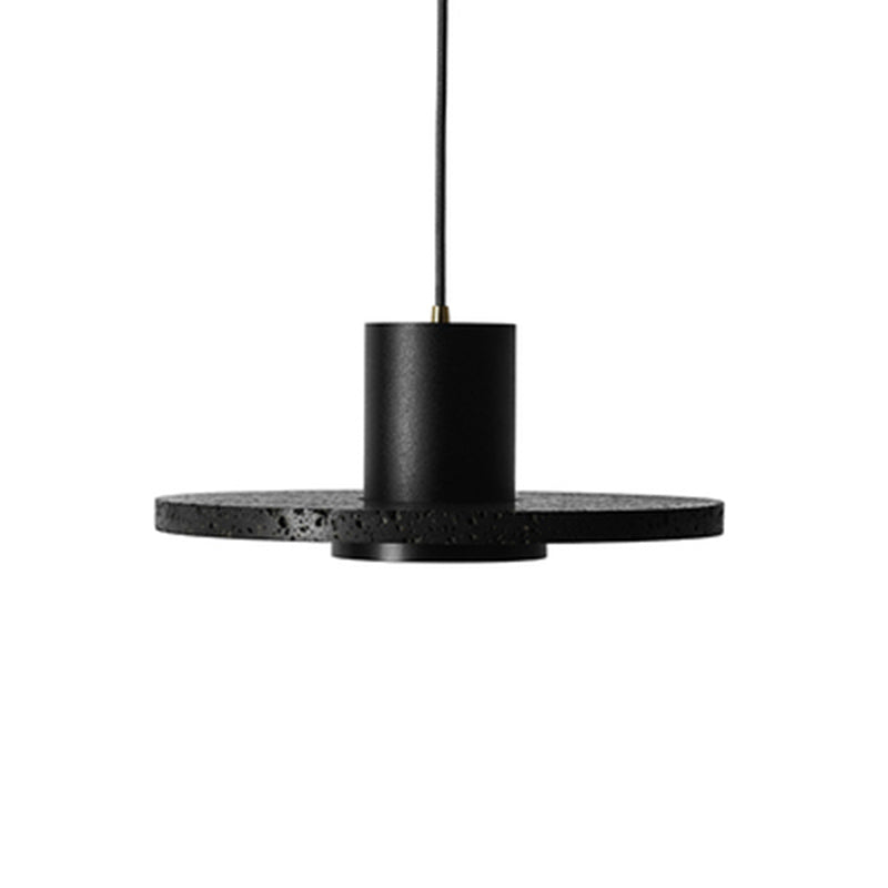 Terrazzo Single-Bulb Black Hat Hanging Lamp - Flat Round Ceiling Lighting with Simplicity