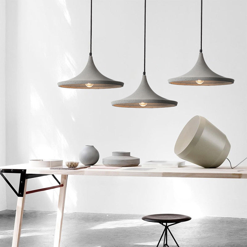 Nordic Style Grey Conical Cement Suspension Ceiling Light with 1 Bulb