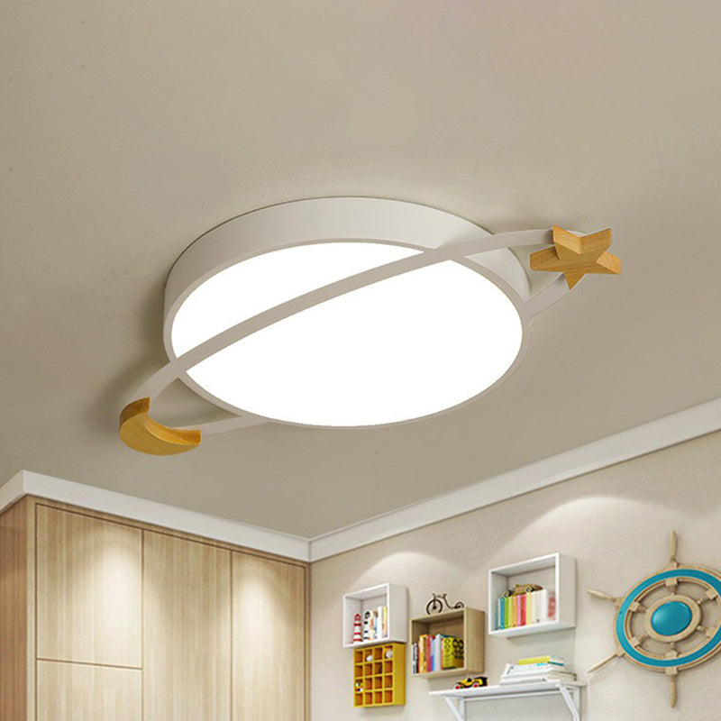 Nordic Flush Light with Celestial Wooden Accents - Perfect for Bedrooms
