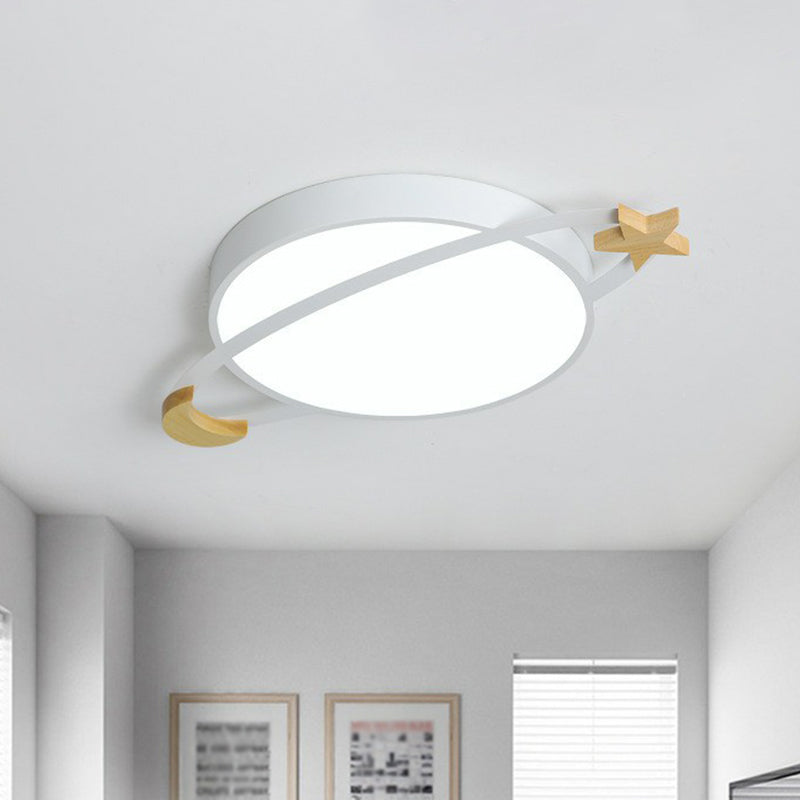 Nordic Flush Light with Celestial Wooden Accents - Perfect for Bedrooms