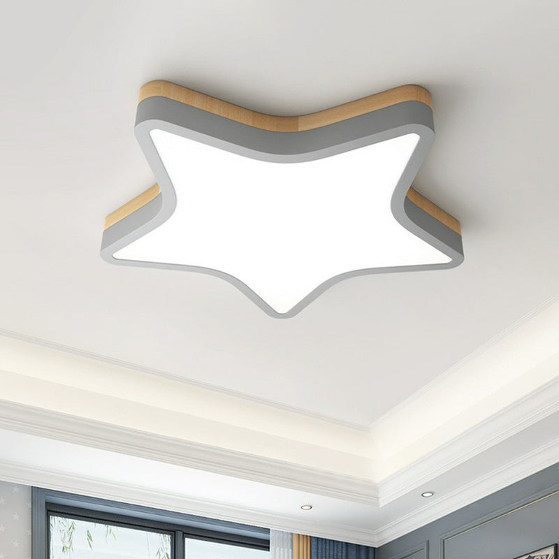 Nordic Star Flush Mount Wooden Ceiling Light for Kids Bedroom with LED Lighting Fixture